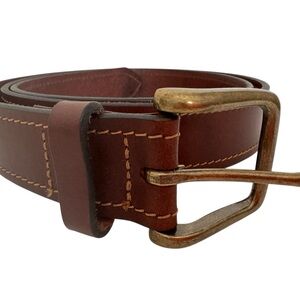 Macy's Rich Brown Leather Belt with Gold Brass Buckle